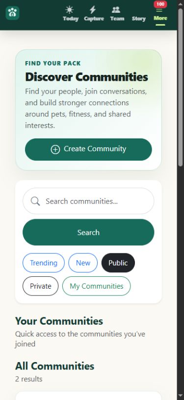 Communities search with the Public filter selected